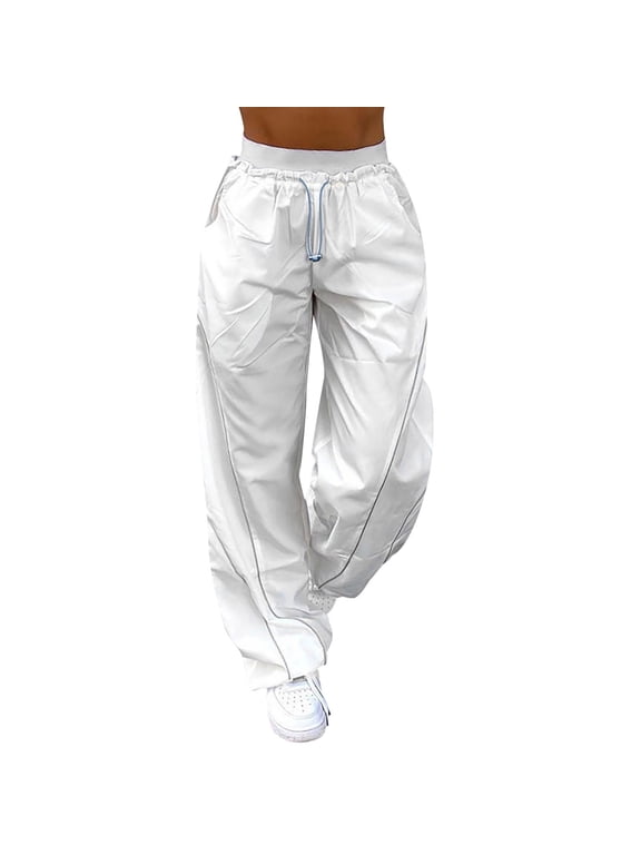 Womens Parachute Pants Wide Leg Drawstring Low Waist Side Striped Baggy Cargo Pants Casual Fashion Streetwear Joggers