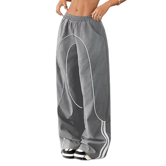 Womens Parachute Pants Y2K Wide Leg Cargo Sweatpants Waist Jogger Pants with Pockets Gray L