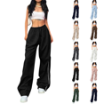 thumbnail image 1 of Womens Parachute Pants Y2k Baggy Wide Leg Track Pants Elastic Waist Jogger Sweatpants Hiking Pants Trousers Black 2XL, 1 of 5