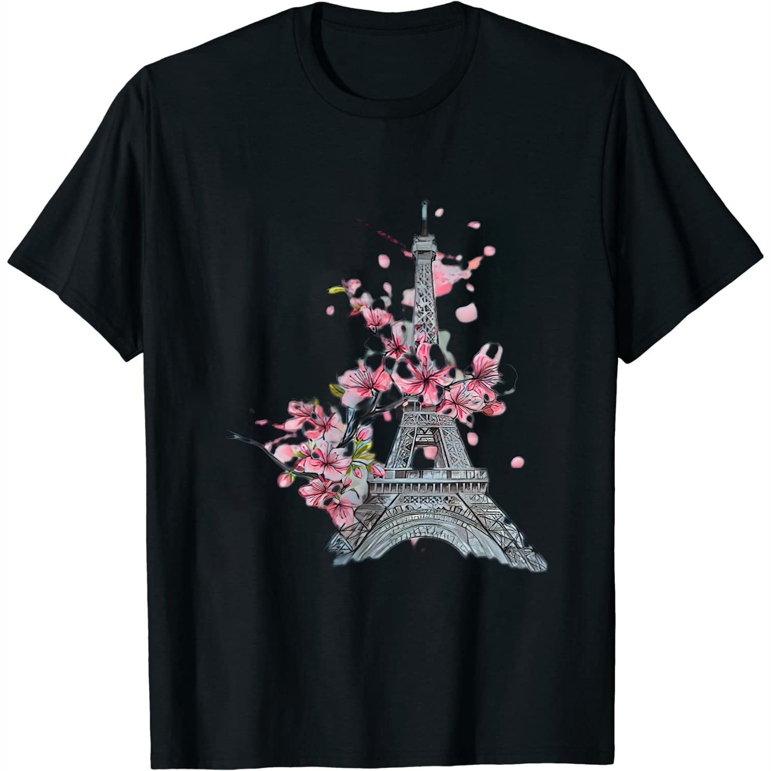 Womens Paris France Eiffel Tower Cherry Blossom Floral Souvenir Round ...