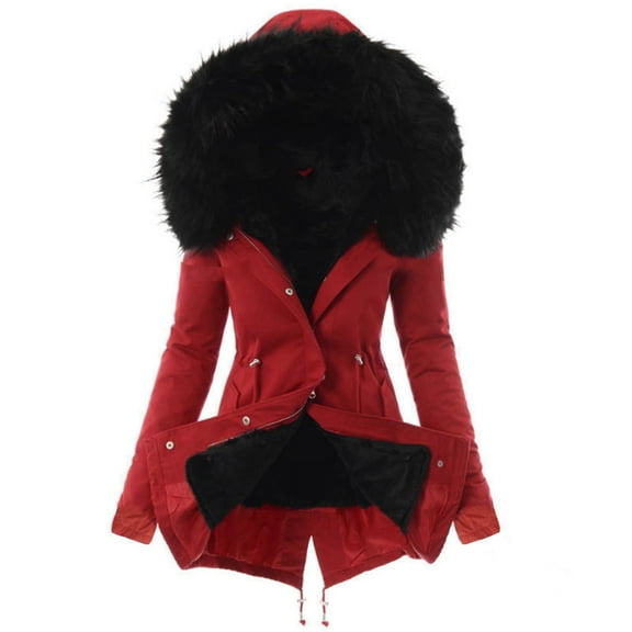 Womens Parka Coat Plush Hooded Overcoat for Women Warm Thickened Fleece Lined Padded Jackets Casual Solid Long Sleeve Button Coat Outwear Winter Trendy Coat