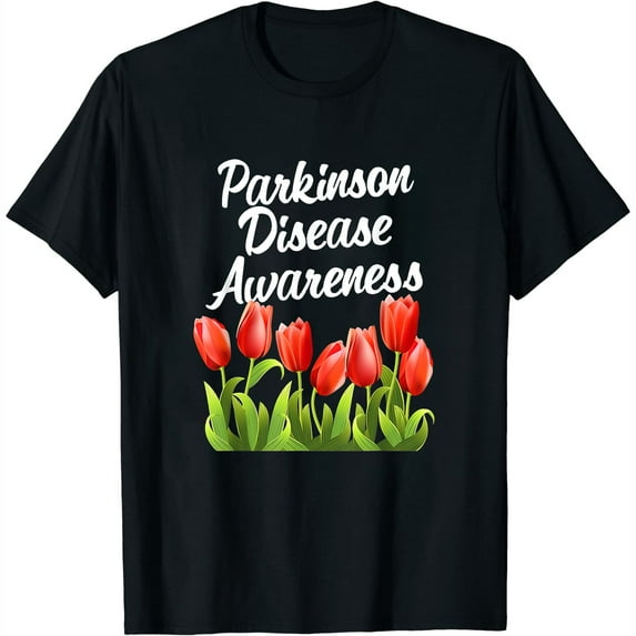 Womens Parkinsons Disease Awareness Tulips T-Shirt Black 3X-Large