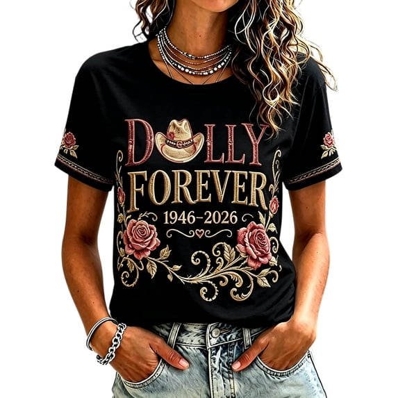 Womens Parton Memorial Tee Graphic Dolly Western T-shirt Short Sleeve Crew Neck T-shirts for Country Music Lovers,(XXL)