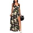thumbnail image 1 of Womens Party Dress Sexy Chiffon V Neck Floral Print Side Slit Flowy Casual Long Maxi Dress, 1 of 4
