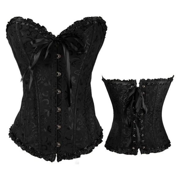 Womens Party Floral Lace Up Slim Bustier Top for and Events Black,M