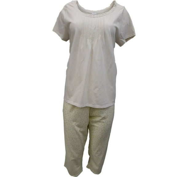 Womens Pastel Yellow Daisy Floral Flower Pajamas Knit Short Sleeve Sleep Set