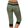 thumbnail image 1 of Womens Patchwork Straight Leg Capri Pants Drawstring High Waisted Cropped Trousers with Pockets Casual Travel Boho Pants Army Green, 1 of 4