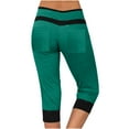 thumbnail image 1 of Womens Patchwork Straight Leg Capri Pants Drawstring High Waisted Cropped Trousers with Pockets Casual Travel Boho Pants Teal, 1 of 4