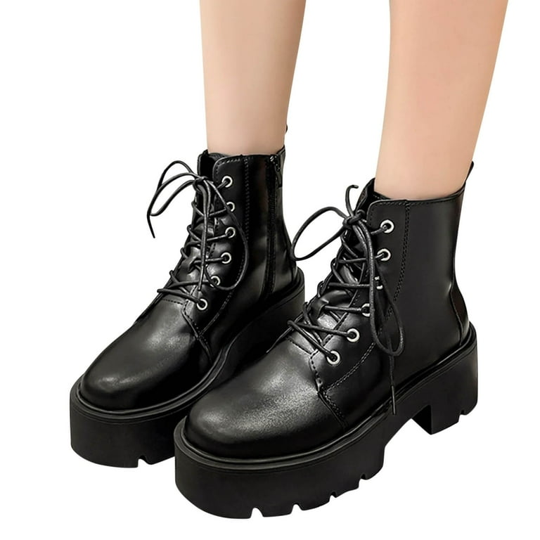 Womens Patent Ankle Boots Platform High Heel Lace Up Combat Boots Zip High Top Punk Short Booties Walmart