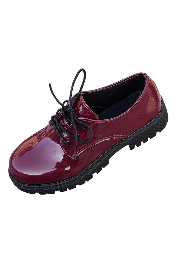 Womens Patent Faux Leather Chunky Platform Oxfords Lace Up Round Toe Shoes for Women Lug Sole Comfortable Dress Casual Wine,Size 7
