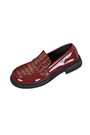 Womens Patent Faux Leather Platform Loafers Slip On Croc Embossed Gold Tone Burgundy Dress Shoes,Size 5.5