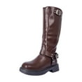 thumbnail image 1 of Womens Patent Leather Knee High Square Toe Block Heel Zip Up Boots Knee High Boot Tall Boot with Bovine Leather And Laser Engraving, 1 of 7
