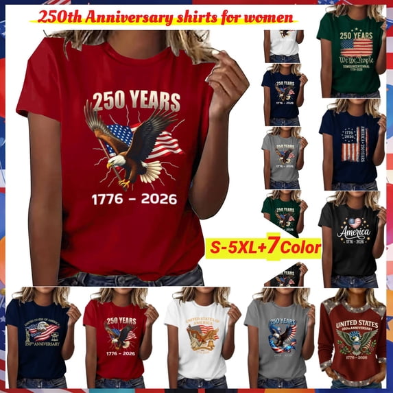 Womens Patriotic US National Flag Anniversary Printed Tee, Short Sleeve Round Neck Casual Top, Soft Skin-Friendly Fabric, Family Gathering Party, United States Celebration Present
