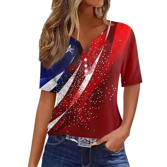 Womens Patriotic America 250th Anniversary Printed Tee, Short Sleeve Round Neck Casual Top, Soft Skin-Friendly Fabric, Family Gathering Party, United States Celebration Present