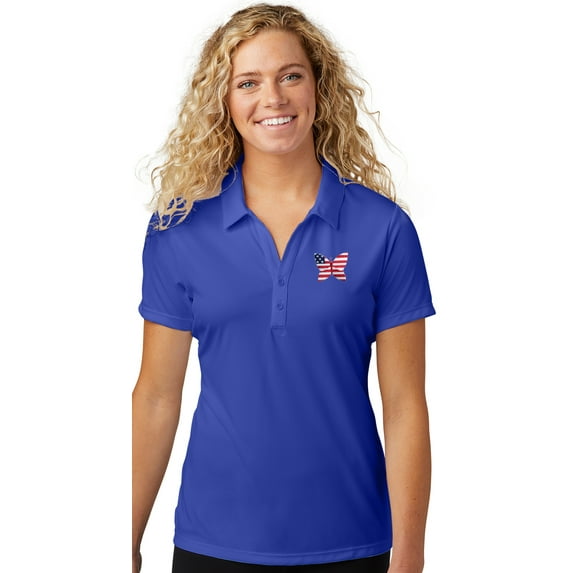 Womens Patriotic Butterfly Patch Polo Shirt, 2XL True Royal