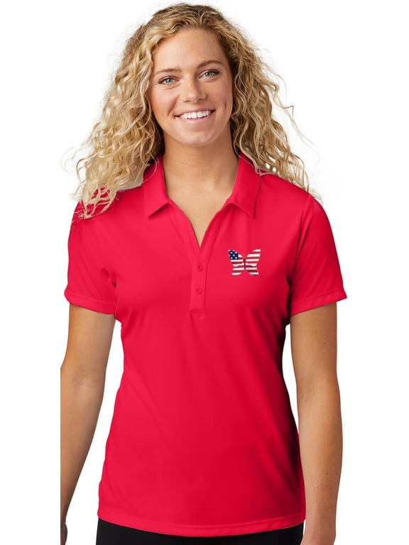 Womens Patriotic Butterfly Patch Polo Shirt, Small True Red