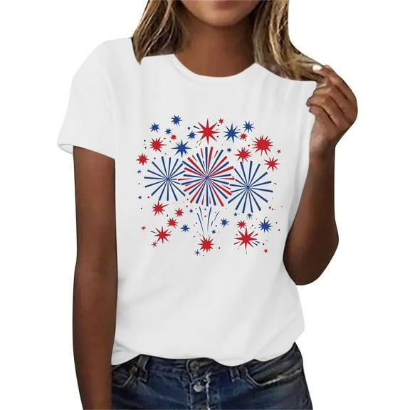 Womens Patriotic Graphic T Shirts Womens Plus Size Tops 4th of July T Shirt Summer Printed Short Sleeve Crew Neck Tunics Casual Graphic Tees New White L