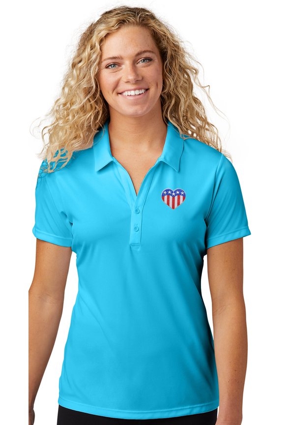 Womens Patriotic Heart Patch Polo Shirt, 4XL Atomic Blue