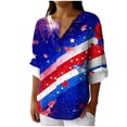 thumbnail image 1 of Womens Patriotic Linen Shirts Long Sleeve Button Down Floral Shirt Tops Loose Holiday July 11th Outfits Sky Blue, 2XL, 1 of 6