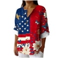thumbnail image 1 of Womens Patriotic Linen Shirts Long Sleeve Button Down Floral Shirt Tops Loose Holiday July 6th Outfits Wine, S, 1 of 6