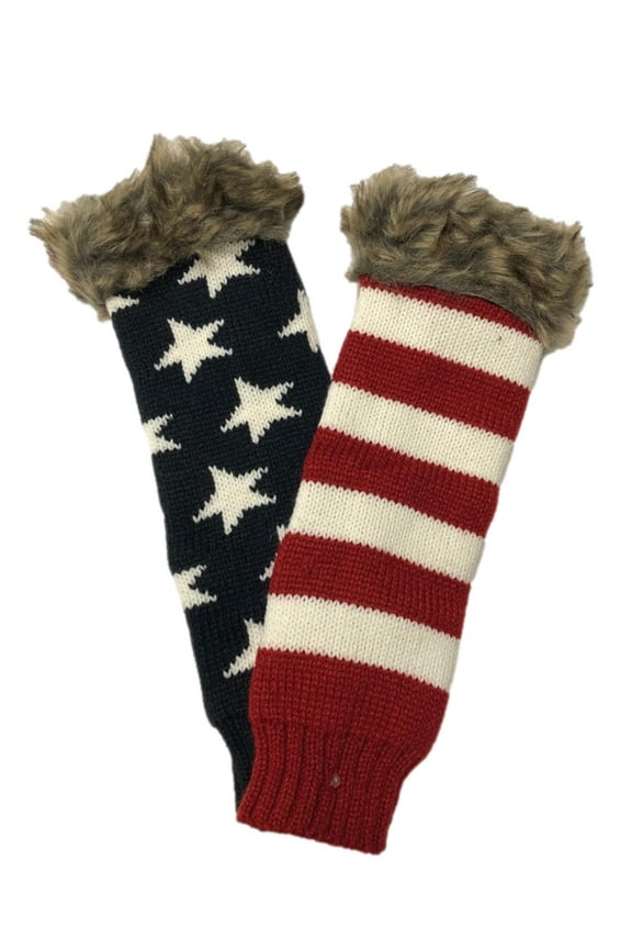 Womens Patriotic Stars & Stripes American Flag Fingerless Gloves