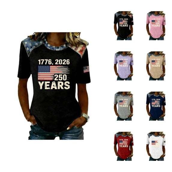 Womens Patriotic USA Shirt 250th Anniversary American Flag T Shirts Casual Short Sleeve Summer Top 4th of July Clothes