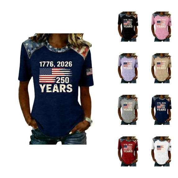 Womens Patriotic USA Shirt 250th Anniversary American Flag T Shirts Casual Short Sleeve Summer Top 4th of July Clothes