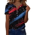 thumbnail image 1 of Womens Patriotic V Neck Tee Independence Day Print Short Sleeve Decorative Button Casual Top Breathable Fabric, 1 of 4
