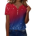 thumbnail image 1 of Womens Patriotic V Neck Tee Independence Day Print Short Sleeve Decorative Button Casual Top Breathable Fabric, 1 of 4