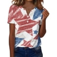 thumbnail image 1 of Womens Patriotic V Neck Tee Independence Day Print Short Sleeve Decorative Button Casual Top Breathable Fabric, 1 of 4