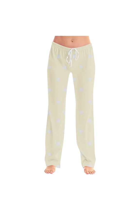 Womens Pattern Printing Lounge Pants Casual High-Waisted Drawstring Wide-Leg Loose Pants with Pockets