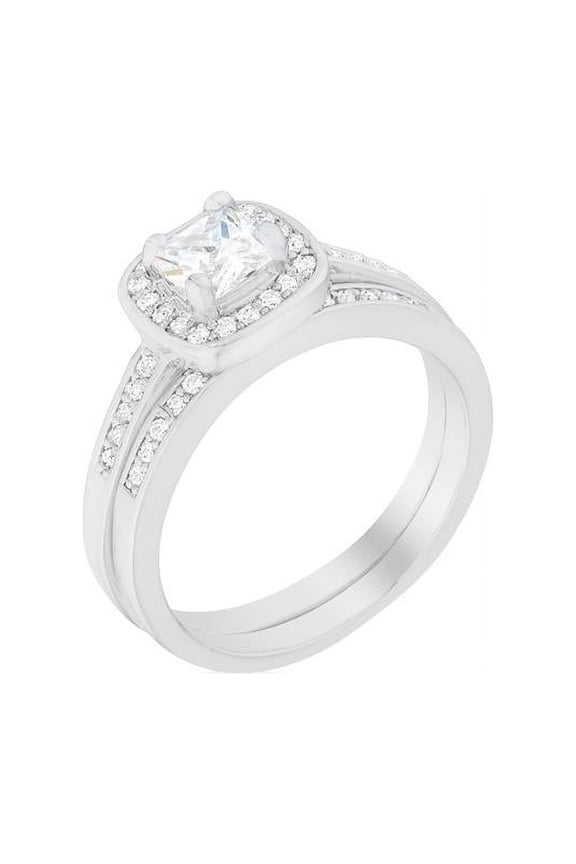 Womens Pave Cushion Wedding Ring Set - Size 10