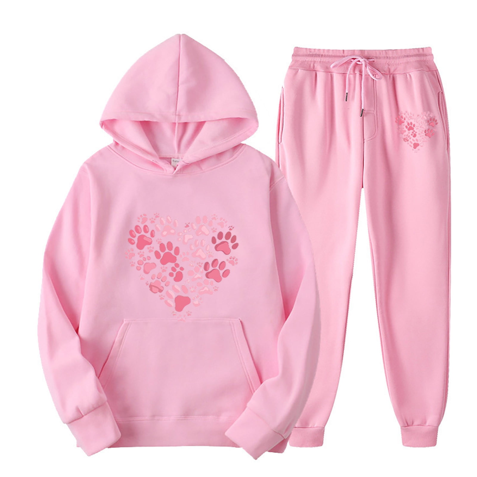 Womens Paw Heart Print Cute Tracksuit Pullover Hoodie Sweatshirt Matching Jogging  Sweatsuits 2 Piece Lounge Outfits - Walmart.com