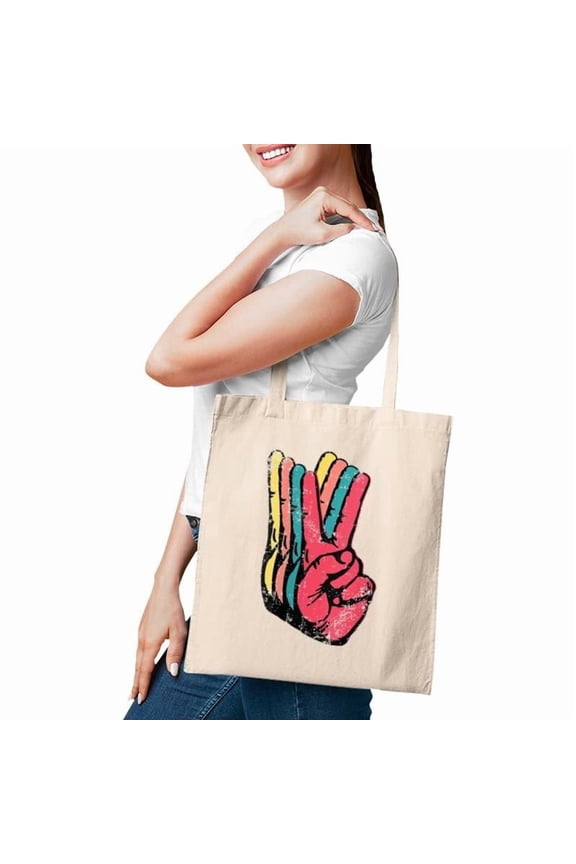 Womens Peace Hand Sign Retro 70S 80S 90S Pop Culture Gift VNeck Tote Bags