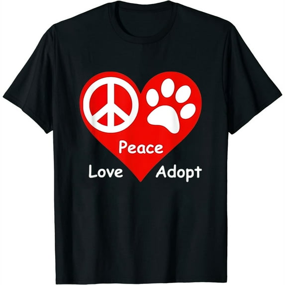 Womens Peace Love Adopt Pet Rescue T-Shirt Dog Cat Animals White Large