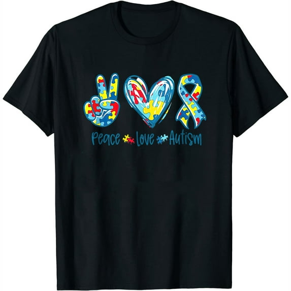 Womens Peace Love Autism In April We Wear Blue For Autism Awareness T-Shirt Black 2X-Large