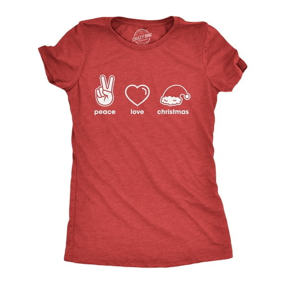 Womens Peace Love Christmas T Shirt Funny Holiday Xmas Party Graphic Novelty Tee Womens Graphic Tees