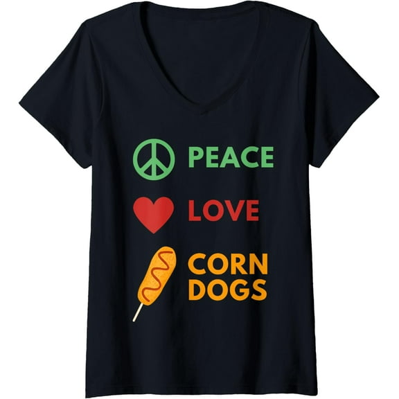 Womens Peace Love Corn Dogs Stick Cheesy Corn Dogs Corndog V-Neck T-Shirt