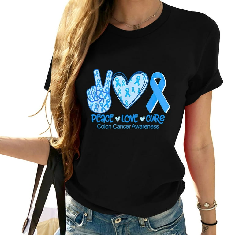 Peace Love Cure Blue Ribbon Colon Cancer Awareness T-Shirt Peace Love Cure Blue Ribbon Colon Cancer Awareness T-Shirt