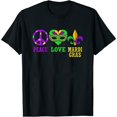 thumbnail image 1 of Womens Peace Love Mardi Gras Party Holiday Celebrations Graphic V-Neck T-Shirt Black Large, 1 of 5