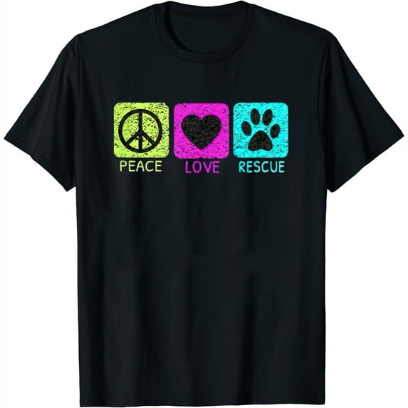 Womens Peace Love Rescue Dogs Distressed Graphic Animal Lovers T-Shirt White 2X-Large