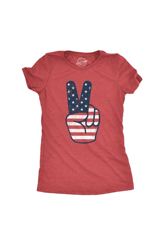 Womens Peace Sign American Flag T Shirt 4th Of July USA Patriotic Party Graphic Tee Womens Graphic Tees