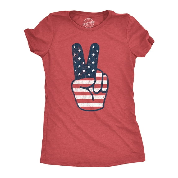 Womens Peace Sign American Flag T Shirt 4th Of July USA Patriotic Party Graphic Tee Womens Graphic Tees