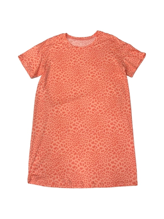 Womens Peach Orange Leopard Print Sleepshirt Sleep & Night Shirt Small