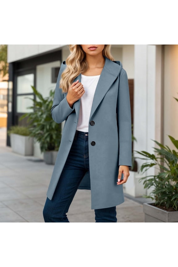 Womens Peacoat Single-Breasted Trench Coats Loose Long Hooded Jacket (Blue XXXXXXS)