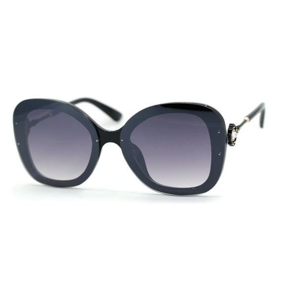 Womens Pearl Brooch Jewel Exposed Lens Fashion Sunglasses Black Smoke