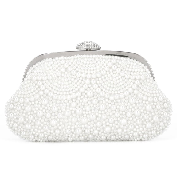 Womens Pearl Clutch Purses for Wedding Pearl Bag White Beaded Evening Handbag Ivory Bridal Shoulder Purse