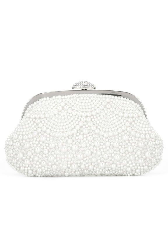 Womens Pearl Clutch Purses for Wedding Pearl Bag White Beaded Evening Handbag Ivory Bridal Shoulder Purse
