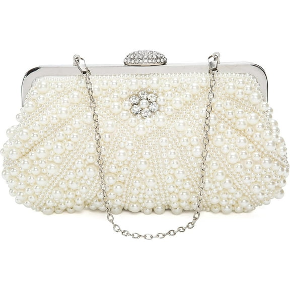 Womens Pearl Evening bag Cascading Bead Rhinestone Fancy clutch purses