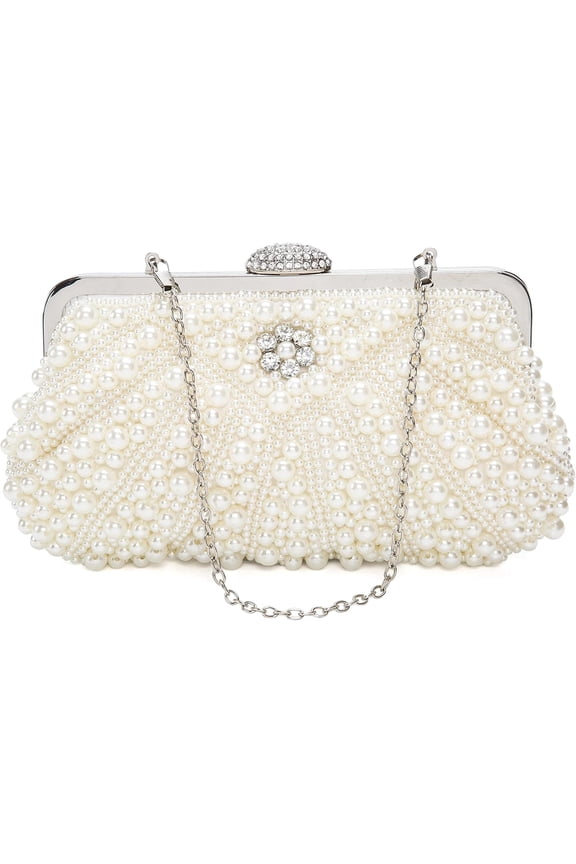 Womens Pearl Evening bag Cascading Bead Rhinestone Fancy clutch purses